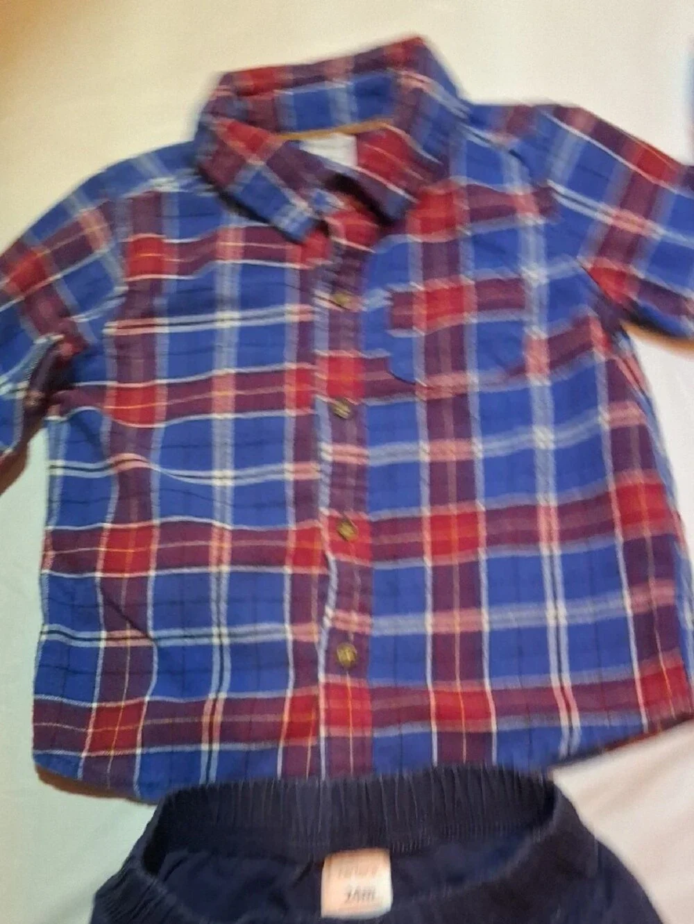 Carter's Toddler Boy Plaid Flannel Button-Up Shirt & Navy Pants Set 24 Months